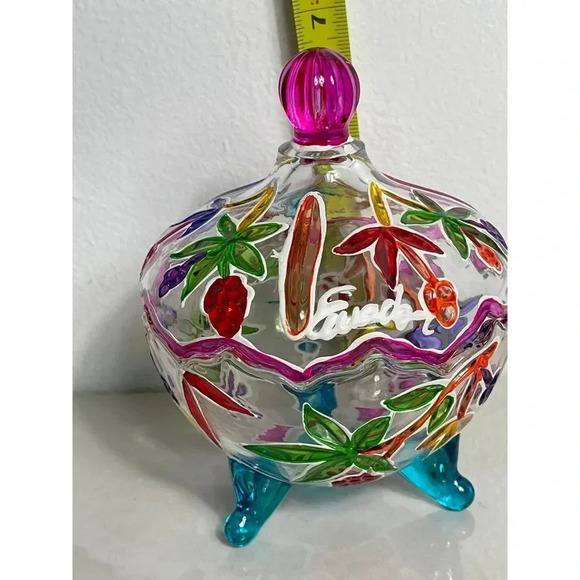 Ompass Hand Painted Art Clear Glass Jar with Lid Embossed Footed Multicolor - Picture 8 of 9